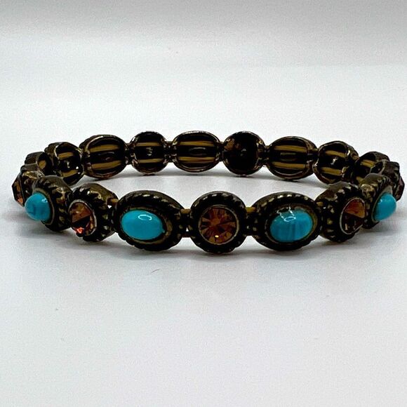 Silver tone, faux turquoise and rhinestone beaded bracelet - Picture 2 of 3